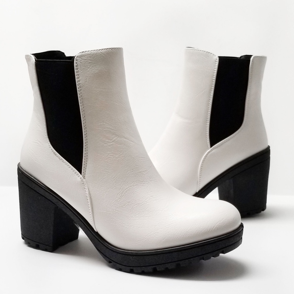 New White Chelsea Lug Combat Ankle Boots Booties